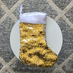 2 New Small Reversible Gold/White Sequin Christmas Stockings